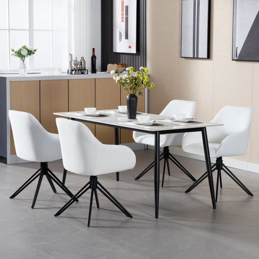 Set van 2 Bouclé Eetkamerstoelen Wit met Zwart