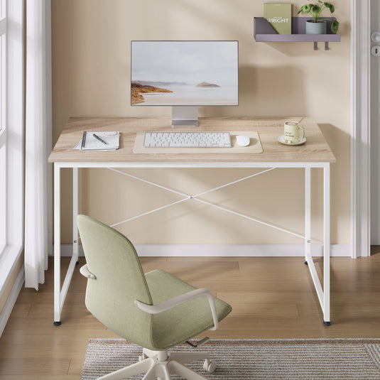 Bureau 120x60cm Hout met Wit Metalen Frame