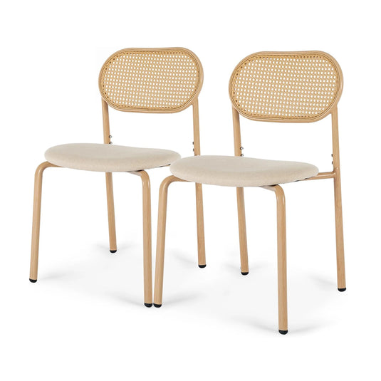 Set van 2 Eetkamerstoelen Rotan Rugleuning Beige Zitting