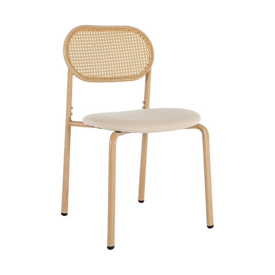 Set van 2 Eetkamerstoelen Rotan Rugleuning Beige Zitting