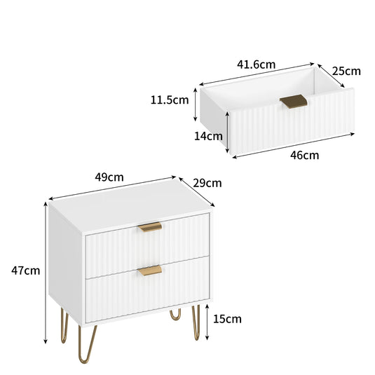 Set 2 Nachtkastjes Wit met Gouden Accenten
