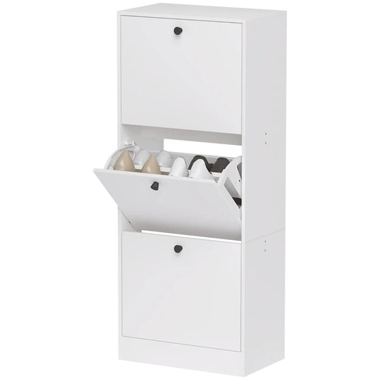 Schoenenkast met 3 Kleppen Smal Wit
