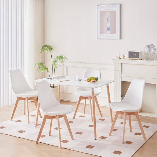 Bureau Eettafel Wit met Houten Poten 110x70x74 cm