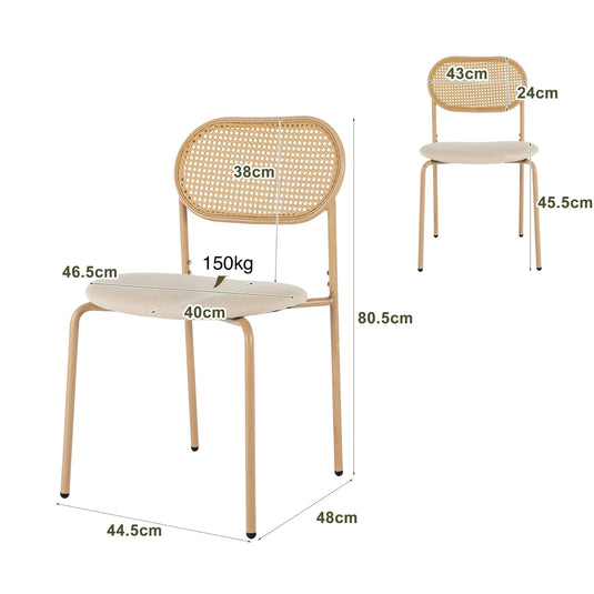 Set van 2 Eetkamerstoelen Rotan Rugleuning Beige Zitting