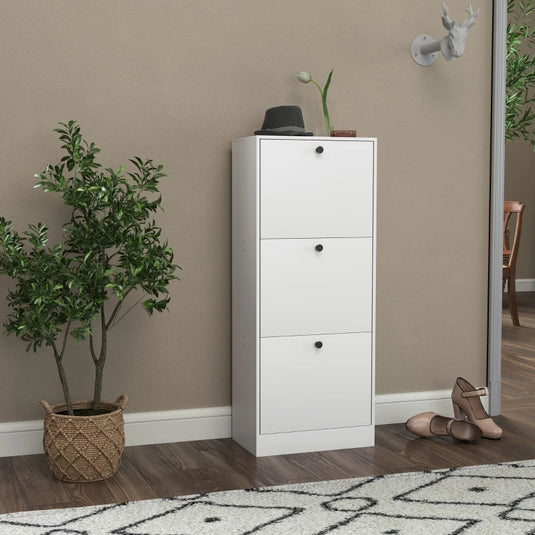 Schoenenkast met 3 Kleppen Smal Wit