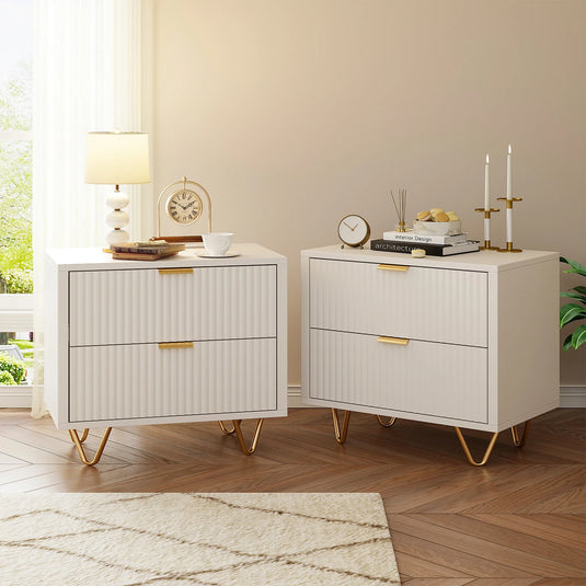 Set 2 Nachtkastjes Wit met Gouden Accenten