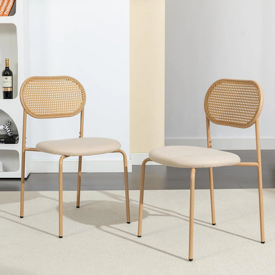 Set van 2 Eetkamerstoelen Rotan Rugleuning Beige Zitting