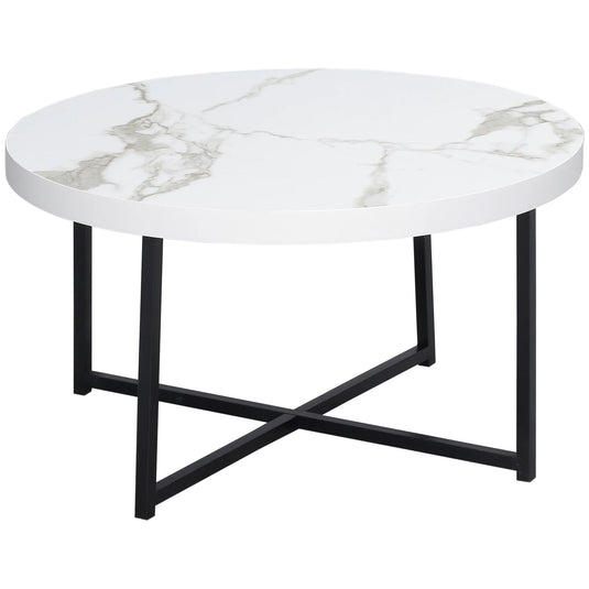 Ronde Salontafel Marmerlook Zwart Frame (Ø80 cm)