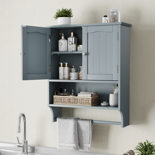 Badkamer Wandkast met Handdoekhouder Blauwgrijs