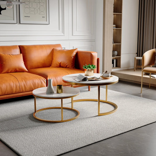 Salontafel Set Rond Marmerlook met Goud