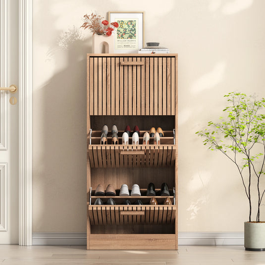 Lattenfront Schoenenkast met 3 Kleppen