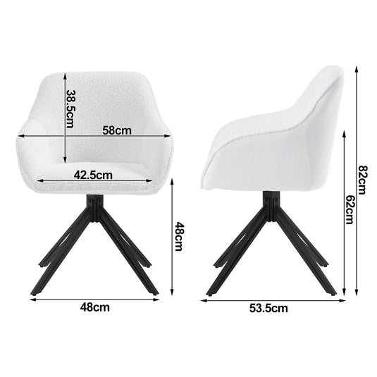 Set van 2 Bouclé Eetkamerstoelen Wit met Zwart