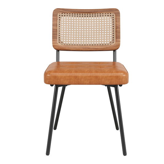 Set van 2 Retro Rotan Kunstleer Eetkamerstoelen
