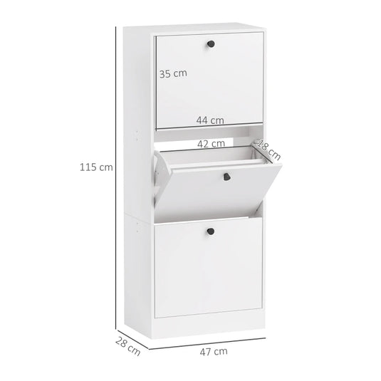 Schoenenkast met 3 Kleppen Smal Wit
