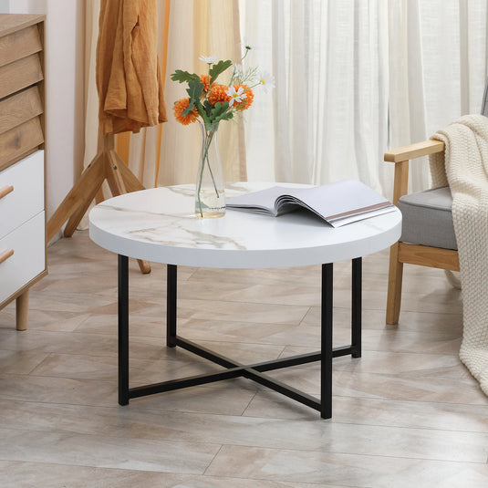 Ronde Salontafel Marmerlook Zwart Frame (Ø80 cm)