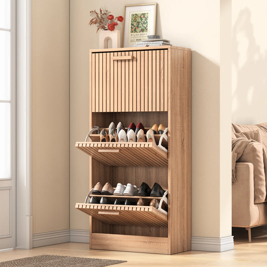Lattenfront Schoenenkast met 3 Kleppen