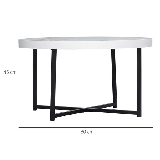 Ronde Salontafel Marmerlook Zwart Frame (Ø80 cm)