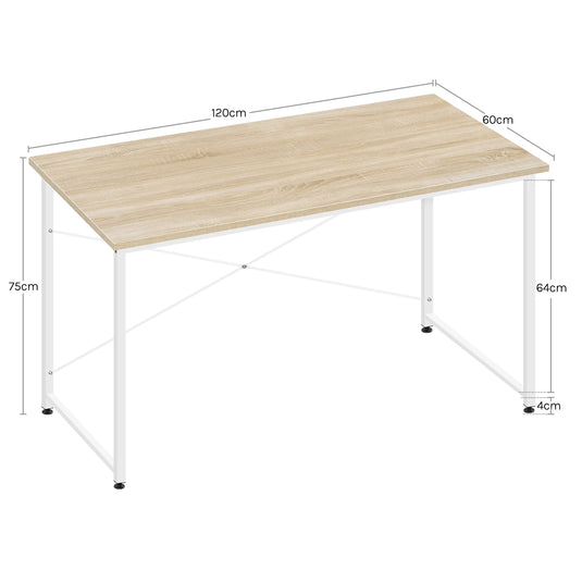 Bureau 120x60cm Hout met Wit Metalen Frame