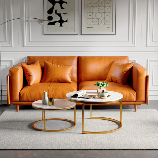 Salontafel Set Rond Marmerlook met Goud