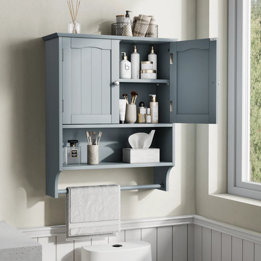 Badkamer Wandkast met Handdoekhouder Blauwgrijs