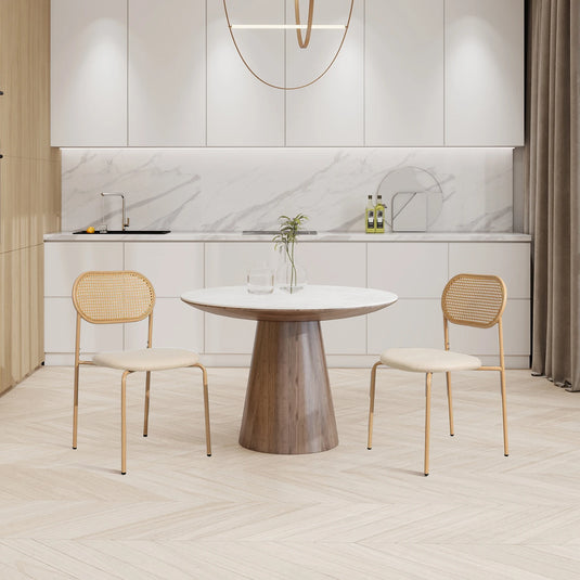 Set van 2 Eetkamerstoelen Rotan Rugleuning Beige Zitting