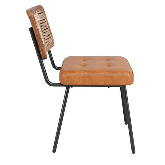 Set van 2 Retro Rotan Kunstleer Eetkamerstoelen