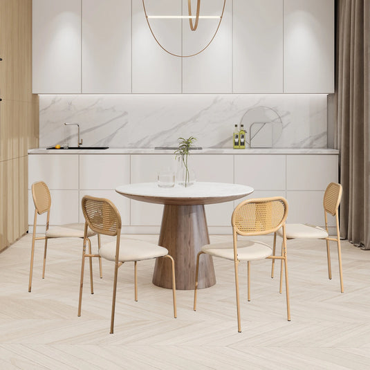 Set van 2 Eetkamerstoelen Rotan Rugleuning Beige Zitting