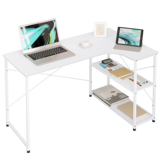 Hoekbureau met Opbergrekken Wit