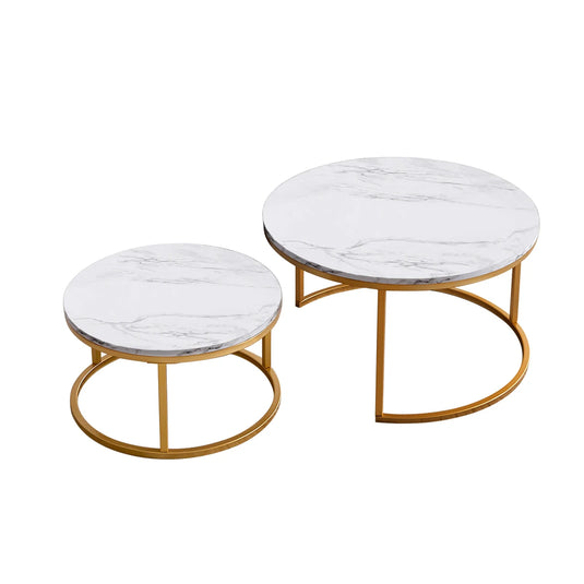 Salontafel Set Rond Marmerlook met Goud