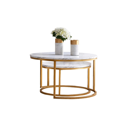 Salontafel Set Rond Marmerlook met Goud
