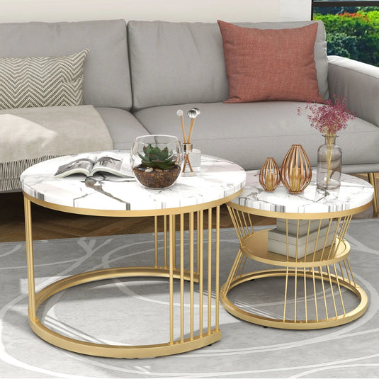 Salontafel Set Marmerlook Goud