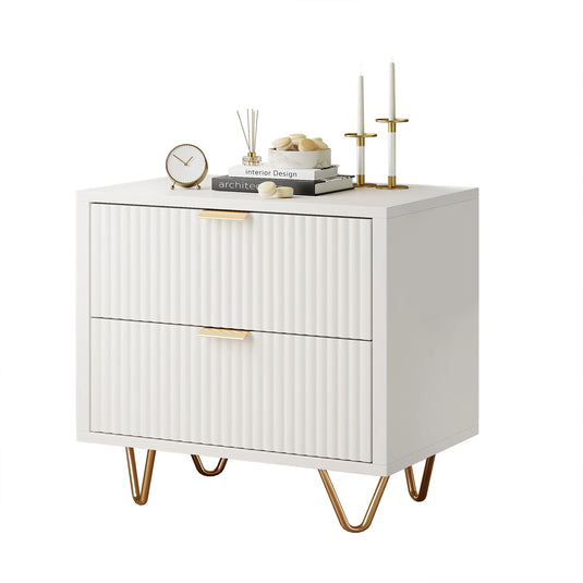 Set 2 Nachtkastjes Wit met Gouden Accenten