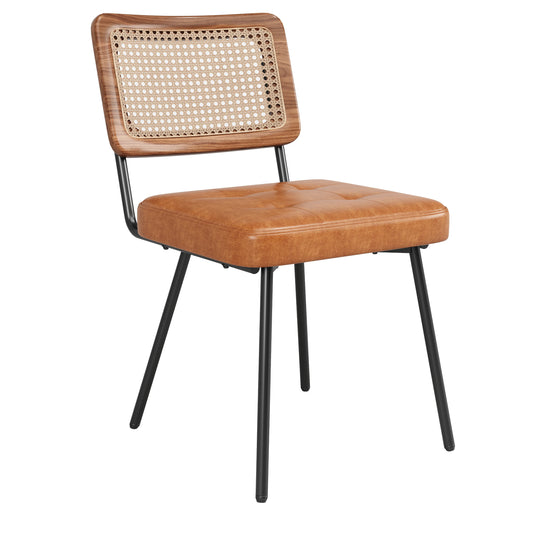 Set van 2 Retro Rotan Kunstleer Eetkamerstoelen
