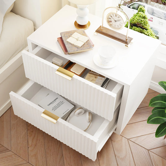 Set 2 Nachtkastjes Wit met Gouden Accenten