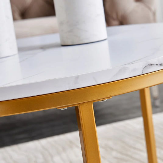 Salontafel Set Rond Marmerlook met Goud